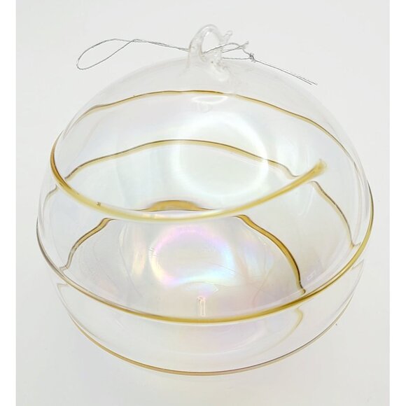 Silvestri Hand Blown Glass Ornament Iridescent Globe With Gold Swirl Christmas - Picture 3 of 12